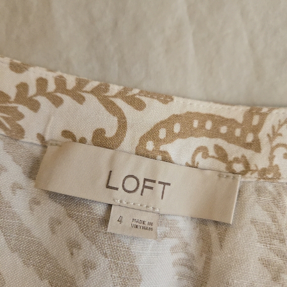LOFT White Tan Paisley Button Down Linen Blend Mini Dress Spring Vacation MI3 - Picture 4 of 11